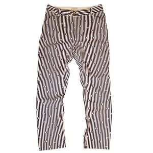 Anthropologie The Essential Slim Pants Navy White Stripe Pattern Size 8